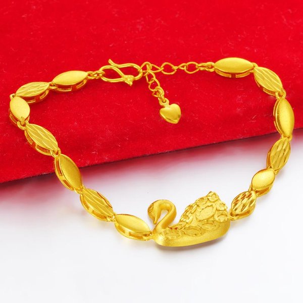 Nuevo Pulsera De Cisne Dorado Sandblasteado Chapada En Oro De LatóN Color Arena Dorada Para Mujer White-image