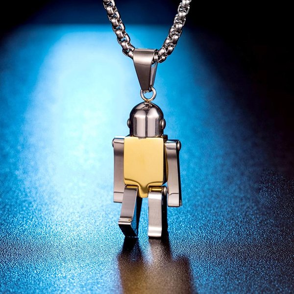 Colgante De Robot De Acero De Titanio Movible, Collar Moderno Estilo Hip Hop JaponéS Y Coreano, Colgante Cadena Para SuéTer White-image