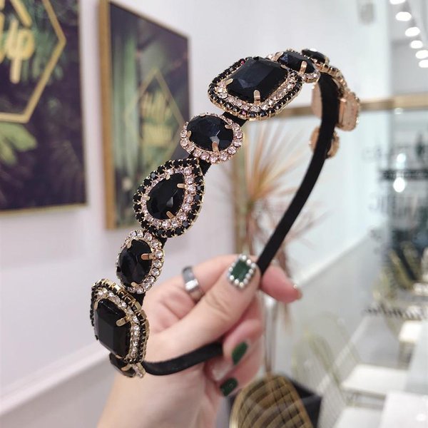 Diademas De PedreríA Barroca Aros Para El Cabello Para Mujeres Vintage De Colores Brillantes Cristal Gema Diadema Nupcial Adorno Para El Cabello Diadema Gray-image