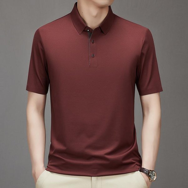 Camiseta De Verano De Seda Morera Para Hombre, De AlgodóN, Cuello Redondo, Manga Corta, Antihielo, Estilo Polo. 58-image