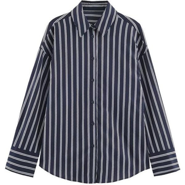Damska Oversize Koszula W Paski Z DłUgim RęKawem 2026 Jesień Streetwear Casualowy Top LuźNy KróJ Mieszanka BawełNy M Gray-image