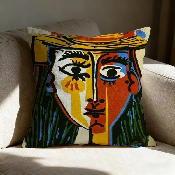 Funda De Almohada De Arte Americano P-Picasso, Impresa Por Ambos Lados, CojíN Para Sofá, Almohada Para Cabecero De Dormitorio 50X50Cm-image