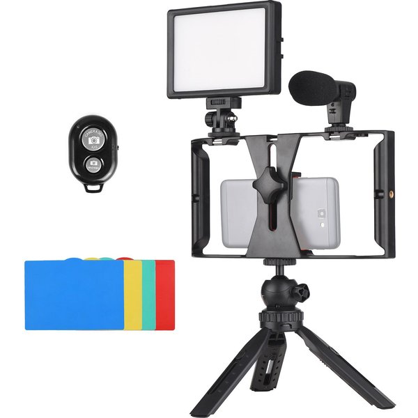 Andoer Smartphone Zestaw Wideo Rig Vlog, W Tym Klatka Na Smartfona Z Zaciskiem Do Telefonu 3 Uchwyty Na Zimne Buty Czarny-image