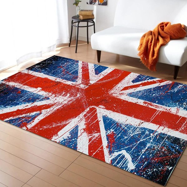 Retro Dywan Z Flagą Brytyjską AntypośLizgowy Zmywalny MięKki Dywanik Do Sypialni Przedpokoju WystróJ Domu Mata PodłOgowa 120*160Cm-image