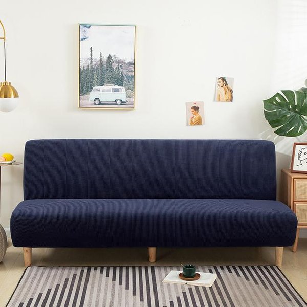 Funda De Sofá Cama Plegable De Jacquard Liso Para Sala De Estar, Fundas De Sofá Sin Brazos, Material EláStico De Licra, Fundas Suaves M (Length 160-180Cm) Azul Marino-image