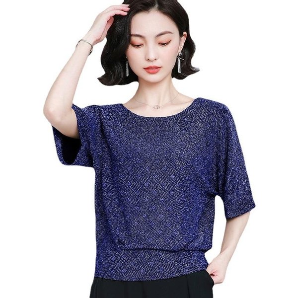 Ropa De Mujer De Talla Grande, Estilo Nuevo, La SeñOra Rica Luce Delgada, Camiseta BáSica, Camiseta De Manga Corta, Top De Madre, Ropa De Mujer 4XL Blue-image