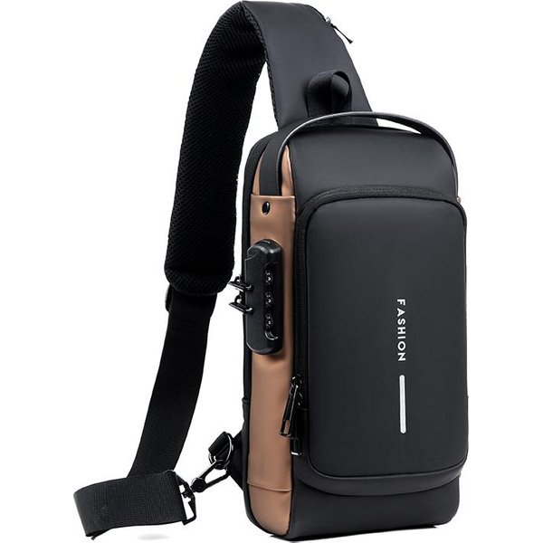 Bolso De Hombro MultifuncióN Antirrobo Con USB Para Hombre, Bandolera De Viaje, Bandolera, Bolso De Pecho Negro/MarróN-image