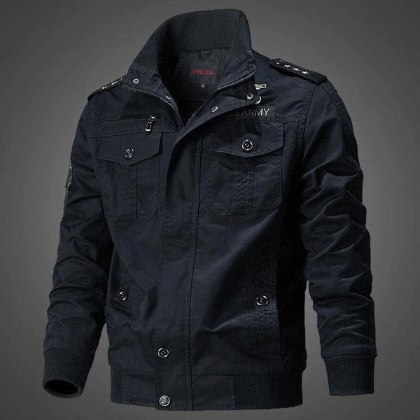 Chaqueta Hombre Primavera Y OtoñO Nueva Casual Cuello Hombre Abrigo Lavado Militar Fina Talla Grande Ropa De Hombre 4XL Black-image