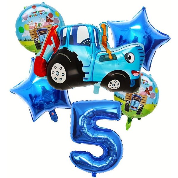 Zestaw 6 BalonóW Z Traktorem Rolniczym Niebieski Balon Foliowy Z Cyfrą Balon Z Traktorem Dekoracje Na PrzyjęCie Urodzinowe Akcesoria Prezenty Na Baby Shower 32Inch Number-image