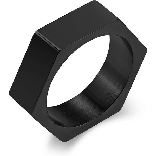 Anillo Hexagonal Liso Grabado De Acero De Titanio Estilo FríO Neutro Para Hombre Anillo De Acero Inoxidable Personalizado Nicho De Moda 8# Black-image