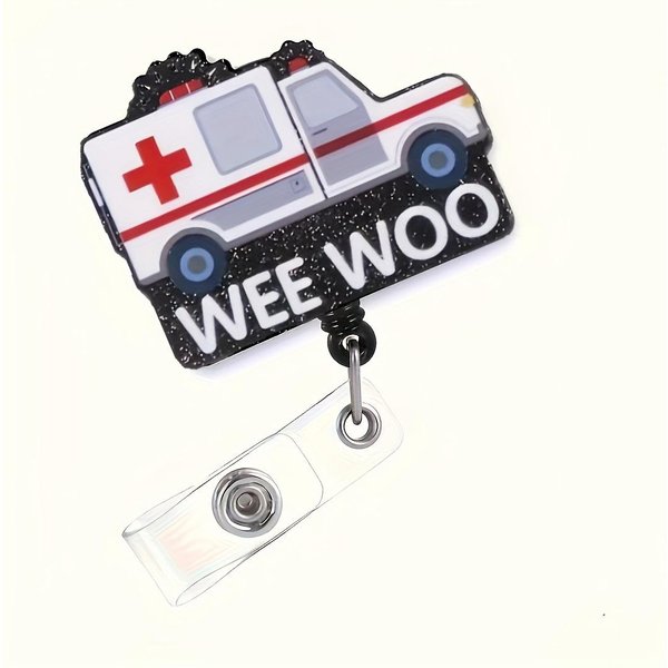 1 Szt. Wee Woo Ambulans Wysuwany Uchwyt Na Identyfikator Z Klipsem Aligatorowym, Akryl (Pmma) Uchwyt Na Identyfikator Dla RatownikóW Medycznych, PielęGniarek, Lekarzy, ProfesjonalistóW-image