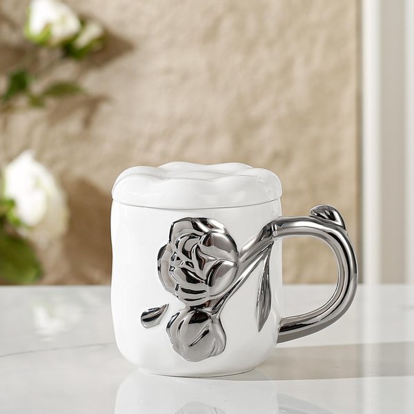 Celebryta Internetu Lekki Posrebrzany Kubek Do Kawy Wysoka Wartość Biurowy Ceramiczny Kubek Na Wodę DużA Pojemność Elegancki Kubek ŚNiadaniowy 450ML White-image