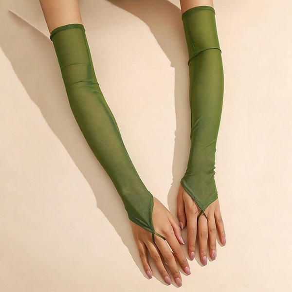 Guantes De ProteccióN Solar Para Mujer De 50 Cm, Guantes EláSticos De Malla Transparente, Guantes Largos De Moda Sin Dedos, Boda Verde-image