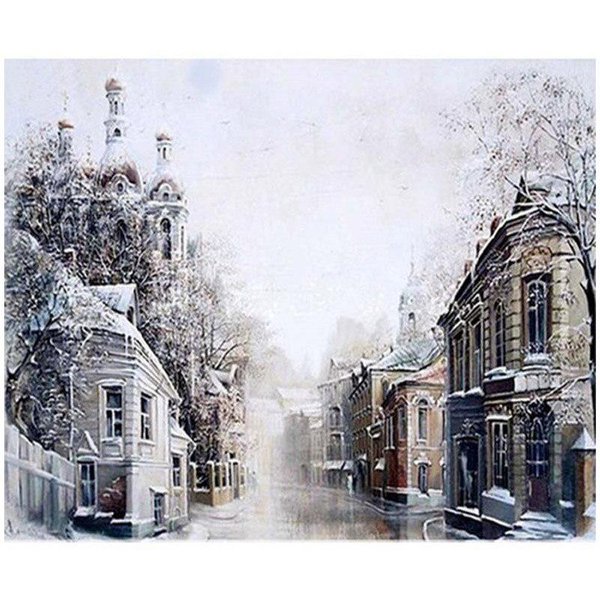Pintura De Diamantes La Ciudad De Nieve PedreríA Redonda Completa Bordado De Diamantes Paisaje De Nieve Punto De Cruz 20X30CM-image