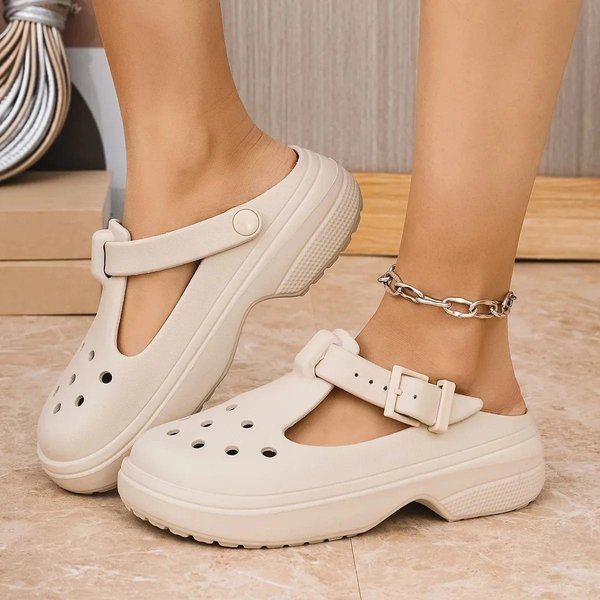 2025 Nowe Buty Mary Jane Typu Clog Damskie Casualowe SandałY PlażOwe Do Noszenia W Domu I Na ZewnąTrz Odkryte Palce Wsuwane EVA Wygodne Kapcie Damskie 37 Khaki-image