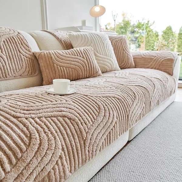 1 Funda De Sofá De Rayas Onduladas De Color Liso, Gruesa Y De Felpa, Antideslizante, Para Sala De Estar. 1Pc 45X45 Pillowcase-image