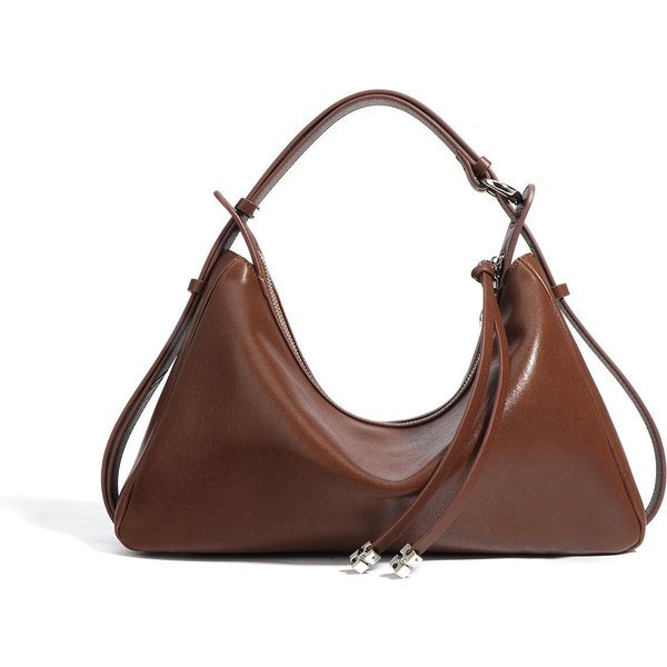 Bolso De Axila De Cuero Para Mujer, Bolso De Moda Para Ir Al Trabajo, Bolso Cruzado De Nicho, Bolso De Hombro De Piel Con Forma De Media Luna A La Moda Brown-image