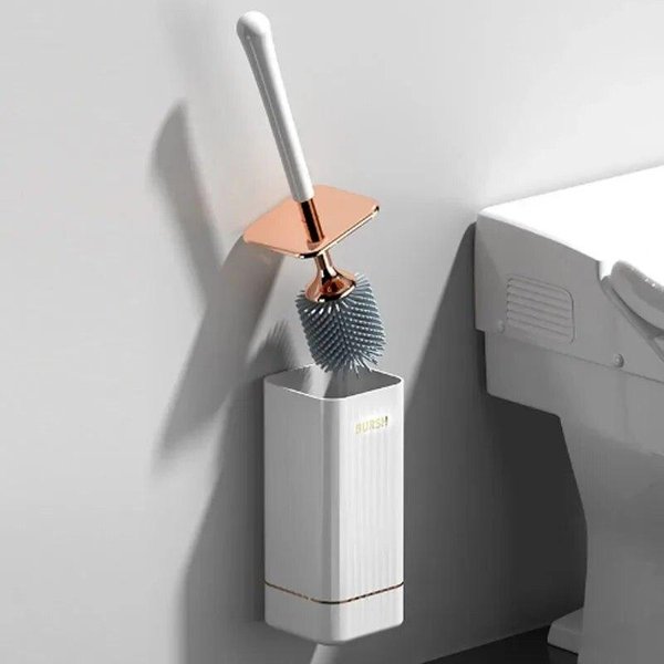 Cepillo De Inodoro De Silicona TPR Para El Hogar Cepillo De Limpieza Sin Esquinas Muertas Herramienta De Limpieza Para WC Cepillo De Inodoro Montado En La Pared Accesorios De BañO Negro-image