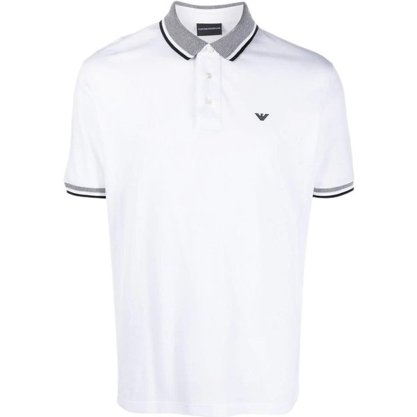 Emporio Armani SS23 Camisa Polo De Manga Corta Con Ribete Rayado Hombre Tops Blanco 6L1FD3-1JTKZ-01C9 L White-image