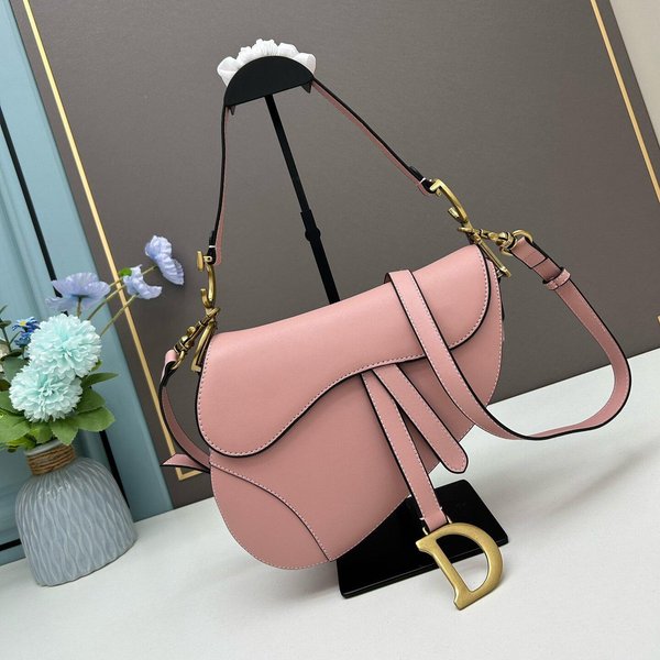 Rodzina D Klasyczna SkóRzana Haftowana Torba Saddle Bag - Damska Torba Na Ramię Crossbody 24.5 X 20 X 5 Cm RóżOwy-image
