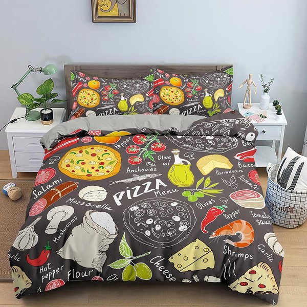 Zestaw Poszwy Na KołDrę Snack WzóR Kawa Chleb Donut RóżOwy Poliester Poszwa Na KołDrę Dla Dzieci DorosłYch NastolatkóW Zestaw PośCieli Queen King Size EU Single(135X200Cm) Gray-image