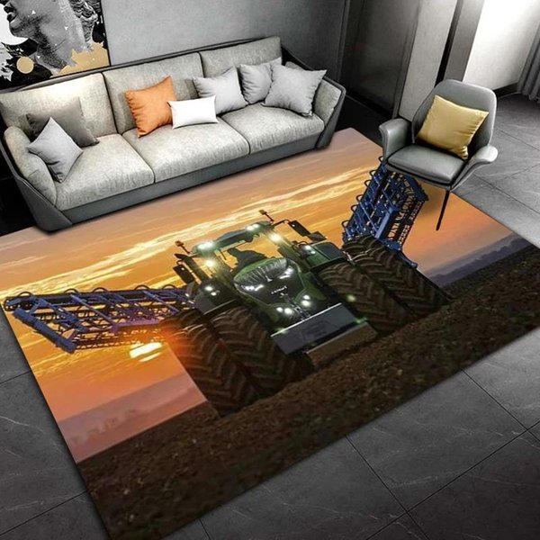Alfombra Para áRea De CamióN Con PatróN De Serie De Tractor De Coche, Alfombra Para El Hogar, Sala De Estar, Dormitorio, DecoracióN De Felpudo Para Sofá, Alfombrilla Antideslizante Para NiñOs 3D 40X60Cm (16X24In) Gray-image