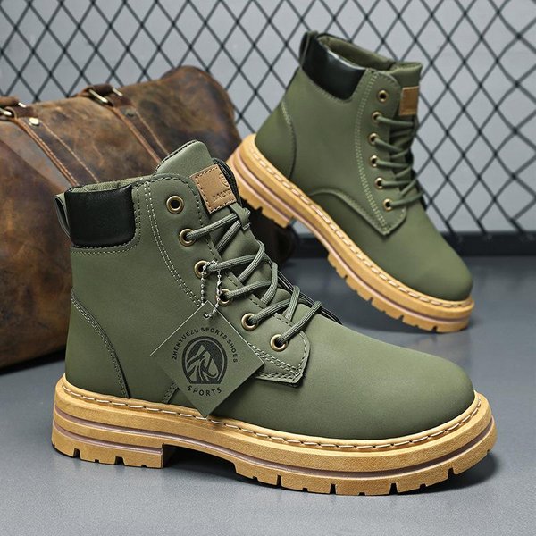 Botas De Cuero Para Hombre De Alta Calidad Botas De Moda Para Motociclista Plataforma Casual Bota De CañA Alta CláSicas Con Cordones Botines Hombre 43 Verde-image