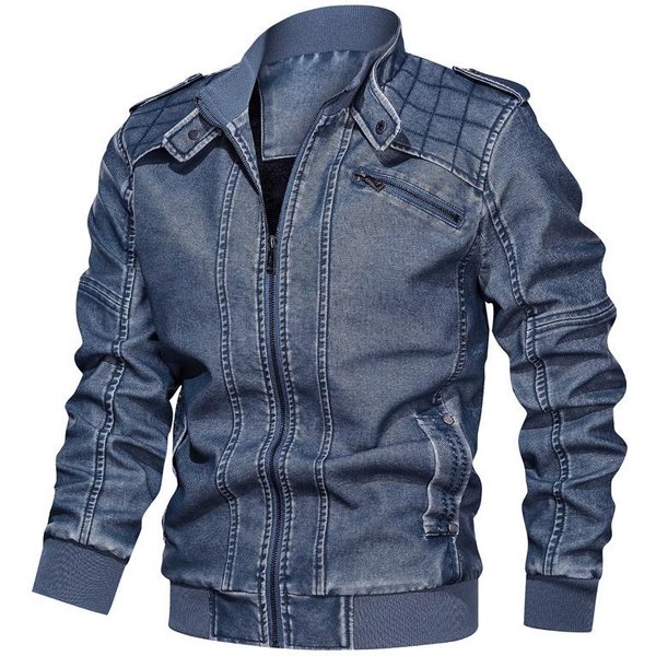 MęSka Kurtka Motocyklowa Ze SkóRy PU Modna W DużYm Rozmiarze Ze StóJką Jesienna Kurtka Casualowa 4XL-image