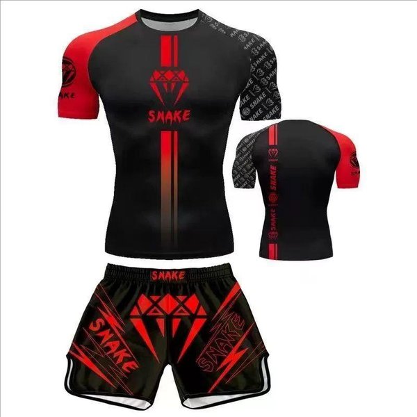 Zestaw Treningowy MMA MęSki KróTki RęKaw Spodenki Sanda Boks Muay Thai Sporty Walki SiłOwnia Trening Xxxl-image