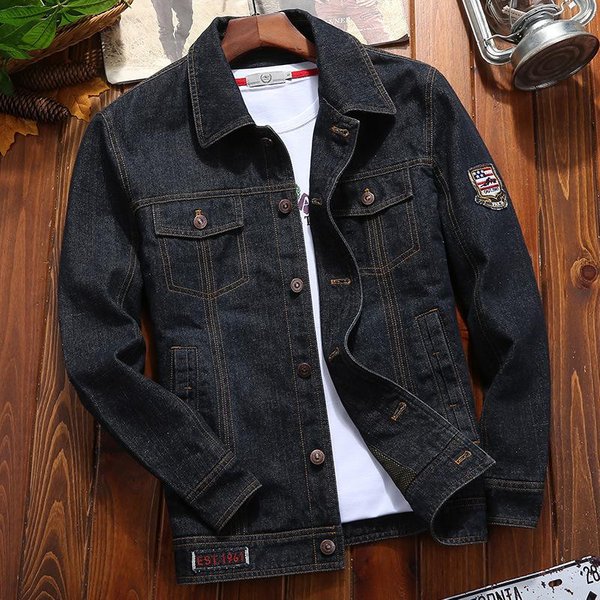 Chaqueta Vaquera Nueva Chaqueta De Hombre Primavera Y OtoñO Talla Grande Casual Ropa De Hombre Chaqueta Para JóVenes Y Mediana Edad 2XL Black-image