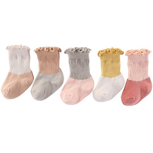 5 Pares Unisex 100% AlgodóN Calcetines Para Bebé NiñA Antideslizantes Color SóLido 0-5T Elasticidad Calcetines Para Bebé NiñO ReciéN Nacido Accesorios Para BebéS L(3-5T)-image