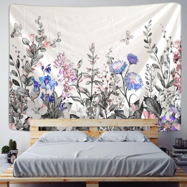 Tapiz De Flores Y Mariposas, Estilo NóRdico Sencillo, Hippie, Para Colgar En La Pared, Bohemio, Para Dormitorio 150X150Cm-image