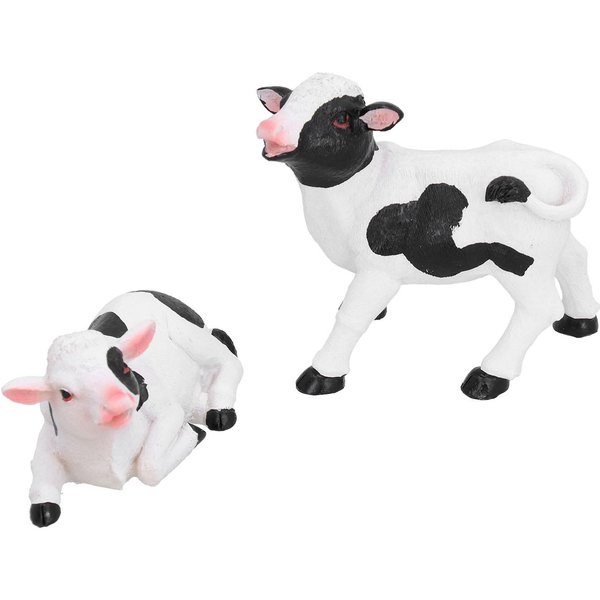2 Uds. Figura De Vacas Escultura De Animales De Resina Manualidades Adorno En Miniatura Para JardíN JardineríA BonsáI White-image