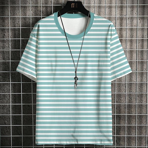 Modny MęSki T-Shirt WzóR W Paski Klasyczna Moda PodróżE Casualowy Styl Uliczny Nadruk 3D KróTki RęKaw 6XL White-image