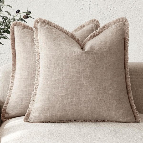 20X20 Rosa Claro Pulgada Fundas De CojíN Decorativas De Lino Con Flecos Estilo Boho Granja Funda De CojíN Con Borlas Funda De Almohada Para Sofá Sala De Estar 50X50Cm-image