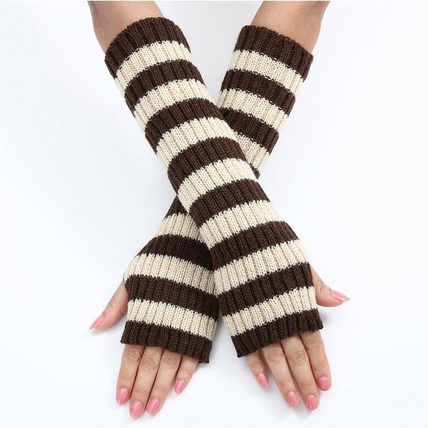 Mangas De Brazo Sin Dedos De Punto Para Mujer, Estilo GóTico, A Rayas, Calentadores De Brazos Largos De Invierno, Guantes De MuñEca Harajuku Gris Claro-image