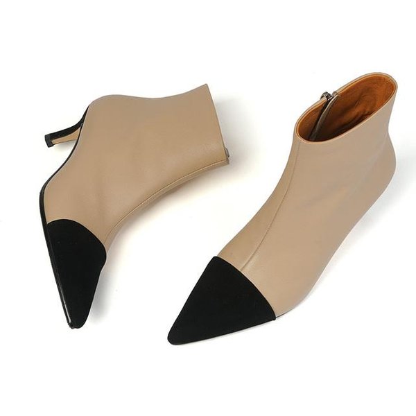 Zimowe Buty Damskie Oryginalne SkóRzane Mieszane Kolory Botki ZwięZłE Zip Szpiczasty Nosek Buty Damskie Na Cienkim Obcasie Zapatos De Mujer 39-image