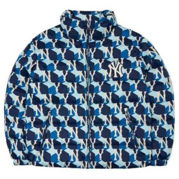 MLB New York Yankees Chaqueta De Plumas Azul Con Estampado Integral Cremallera Y Cuello Alto Chaqueta Unisex 3ADJM0626-50NYD M Gray-image