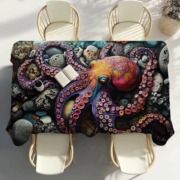 Mantel De Pulpo Del OcéAno DecoracióN De Fiesta Comedor Cocina Del Hogar Patios Mantel Impermeable Resistente A Las Manchas 120X140Cm-image