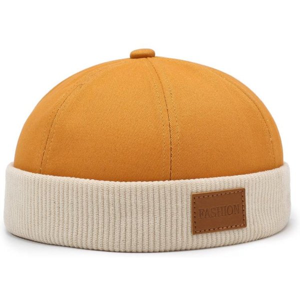 Gorra De Marinero Gorros Sin Visera Gorro De Calavera Gorro Gorra Para Hombres Mujeres Pana Estilo Retro PuñO Plegado Gorra De Puerto Adjustable Orange-image