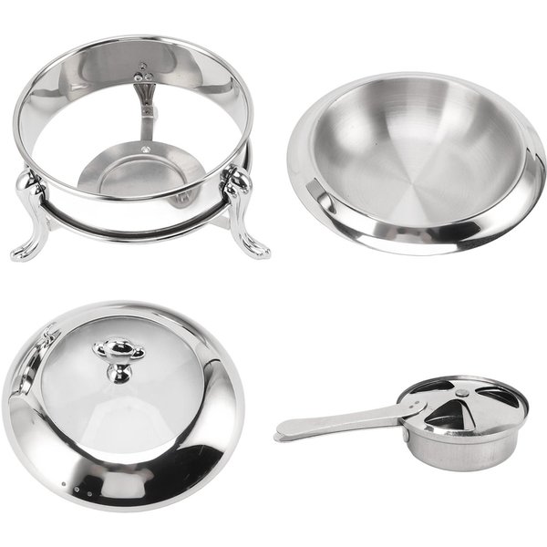 Zestaw Do Bufetu Chafing Dish OkrąGłY Podgrzewacz Bufetowy Z Pokrywką Stal Nierdzewna Ogrzewanie Paliwowe PrzenośNy Catering 22Cm/2.3L White-image