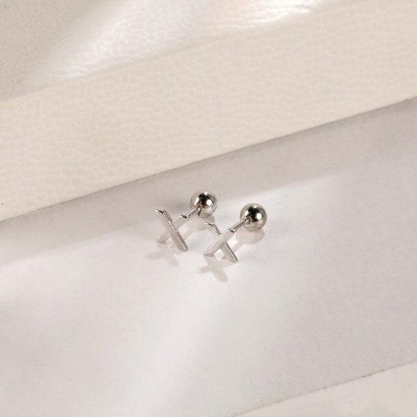 Pendientes De Tuerca De Cruz CláSica NeogóTica De Plata De Ley 925 Moda Mujer Elegantes Joyas Para Fiesta En La Playa Plata-image