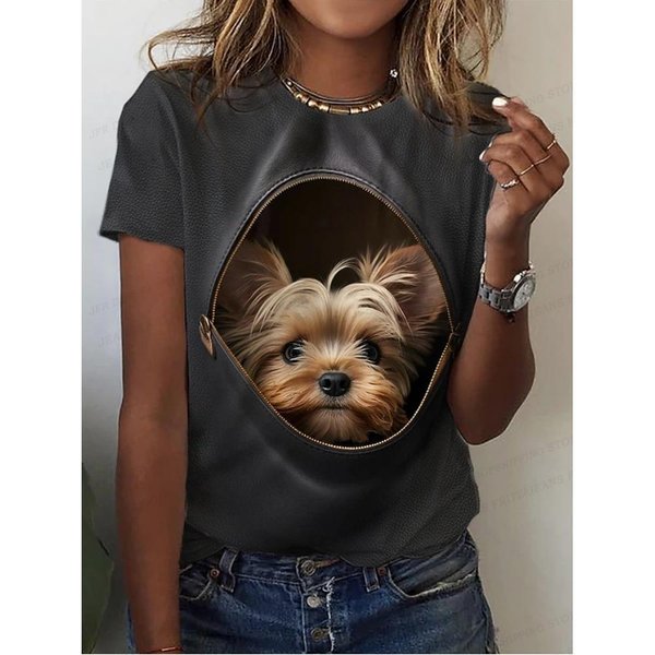 Zwierzę Pies Nadruk 3D T-Shirt Kobiety Moda Oversize T-Shirty KróTki RęKaw Top Koszulki Anime Kawaii T-Shirt Odzież DziecięCa Kot 2XL Gray-image