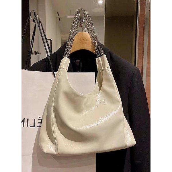 Bolso Tote De Cadena Bolso Bandolera Bolso Elegante Para Viajeras Bolso De Hombro De Cuero Suave Gray-image