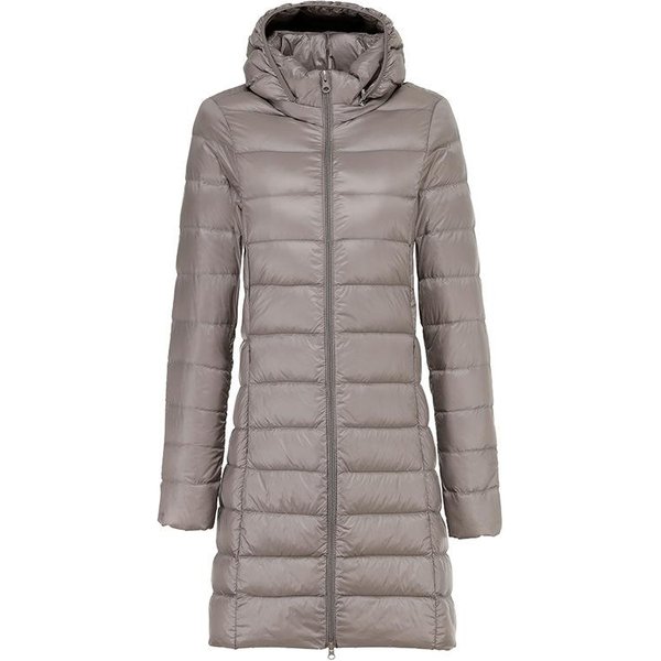 Chaqueta Larga De PlumóN Para Mujer Invierno Chaqueta De PlumóN Ultraligera Para Mujer Con Capucha Abrigo De PlumóN Femenino Sombrero Desmontable 4XL Gray-image