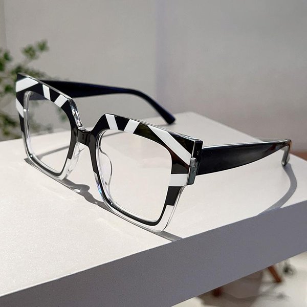 Gafas Cuadradas Oversize Kammpt Para Mujer Vintage Patchwork Bloqueo De Luz Azul Elegantes Gafas Sin GraduacióN-image