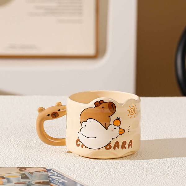 Taza De CeráMica Linda De Maestro Budista Kapibala Taza Individual Linda Creativa Capibara Taza De Estudiante Taza De Regalo De CumpleañOs 300ML-image