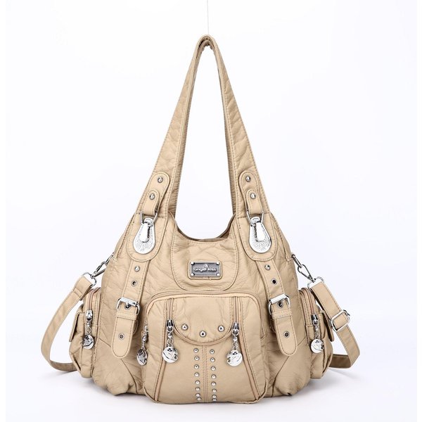 Modna Damska Torba Na Ramię Ze SkóRy PU DużA Pojemność Torba Hobo Satchel Torba Listonoszka Beige-image