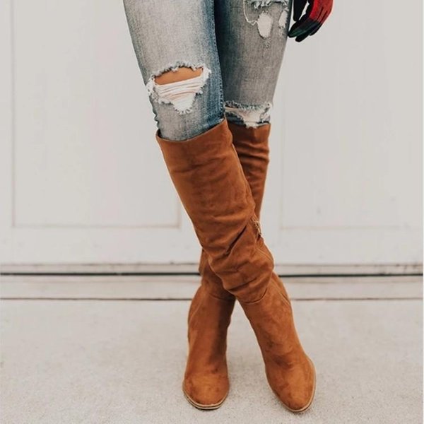 Wysokie Buty Damskie Moda Boczny Zamek BłYskawiczny Buty JeźDzieckie Damskie Buty Na Wysokim Obcasie Rozmiar 43 Damskie Buty Za Kolano Botas De Mujer 36-image