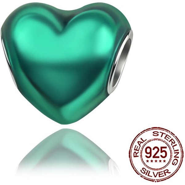 Nuevos Amuletos Plata 925 Brillo Colorido Forma De CorazóN Cuentas Charm Fit Pulsera Cadena Serpiente Collar JoyeríA DIY Para Mujer Blue-image